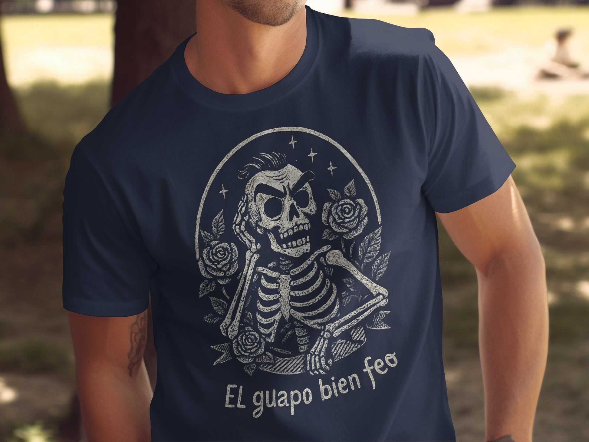 EL guapo bien feo skeleton and roses graphic shirt