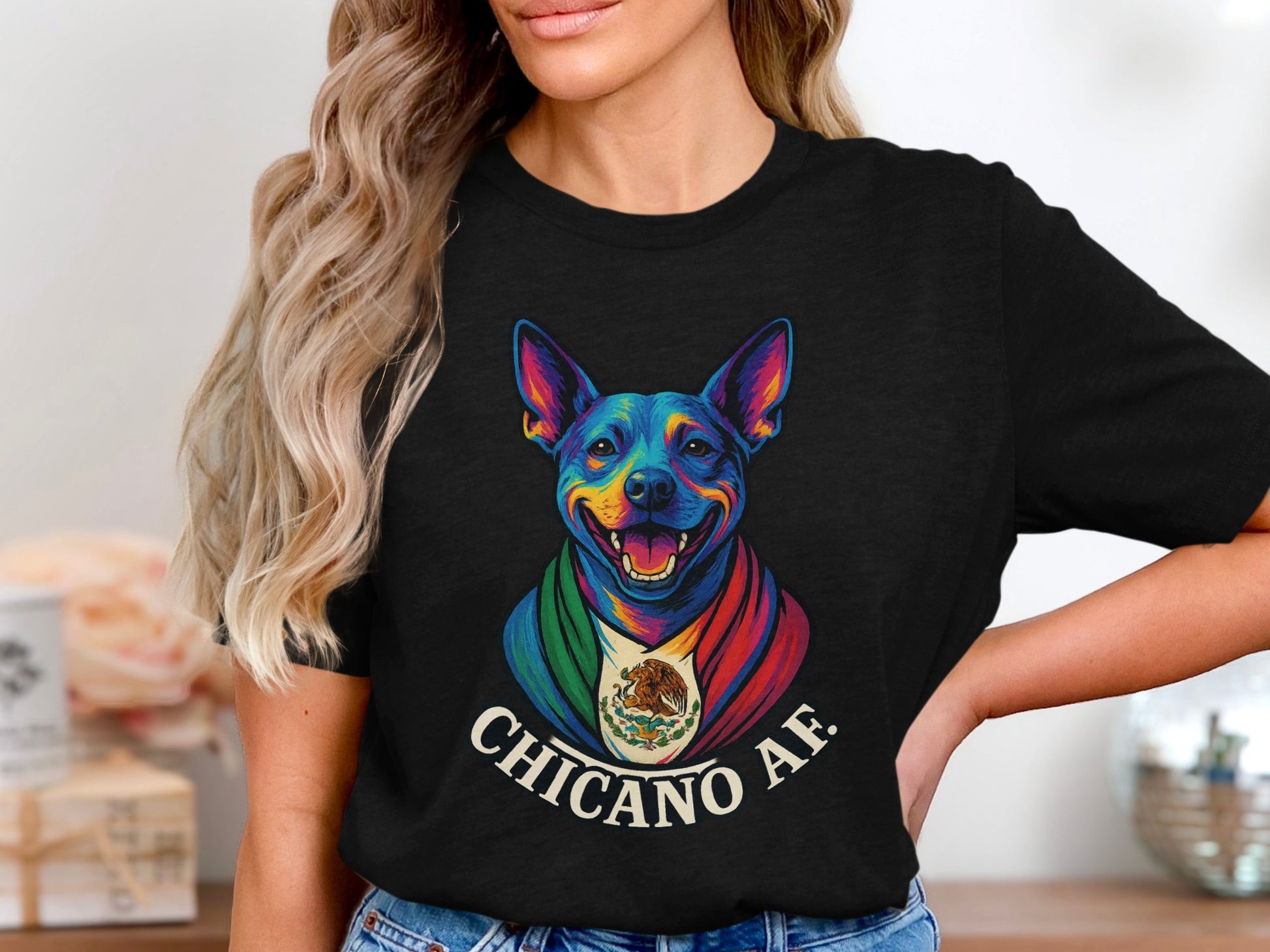Chicano AF Colorful Dog Graphic T-Shirt product
