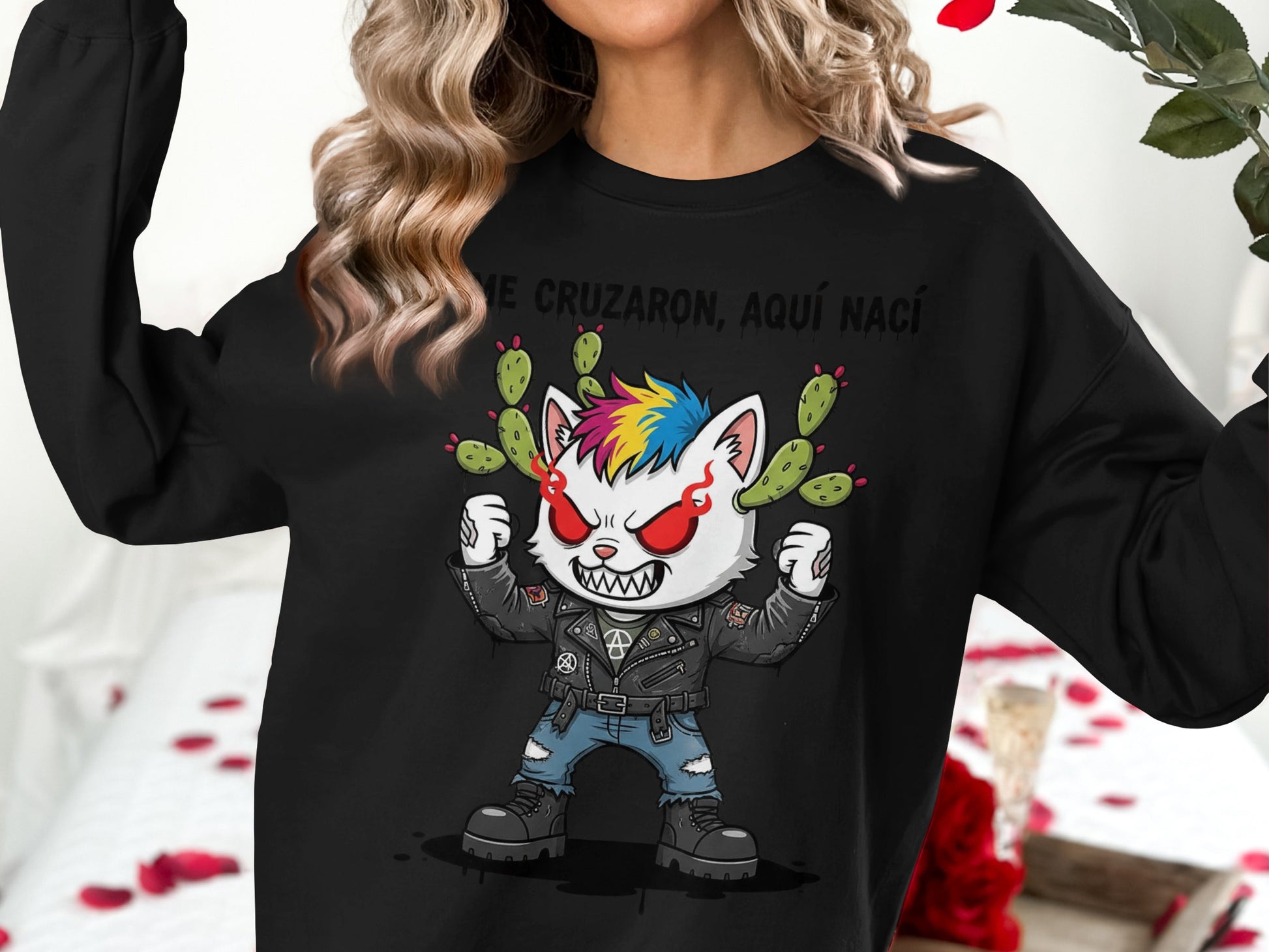 Aquí Nací Punk Cat Printed Sweatshirt product