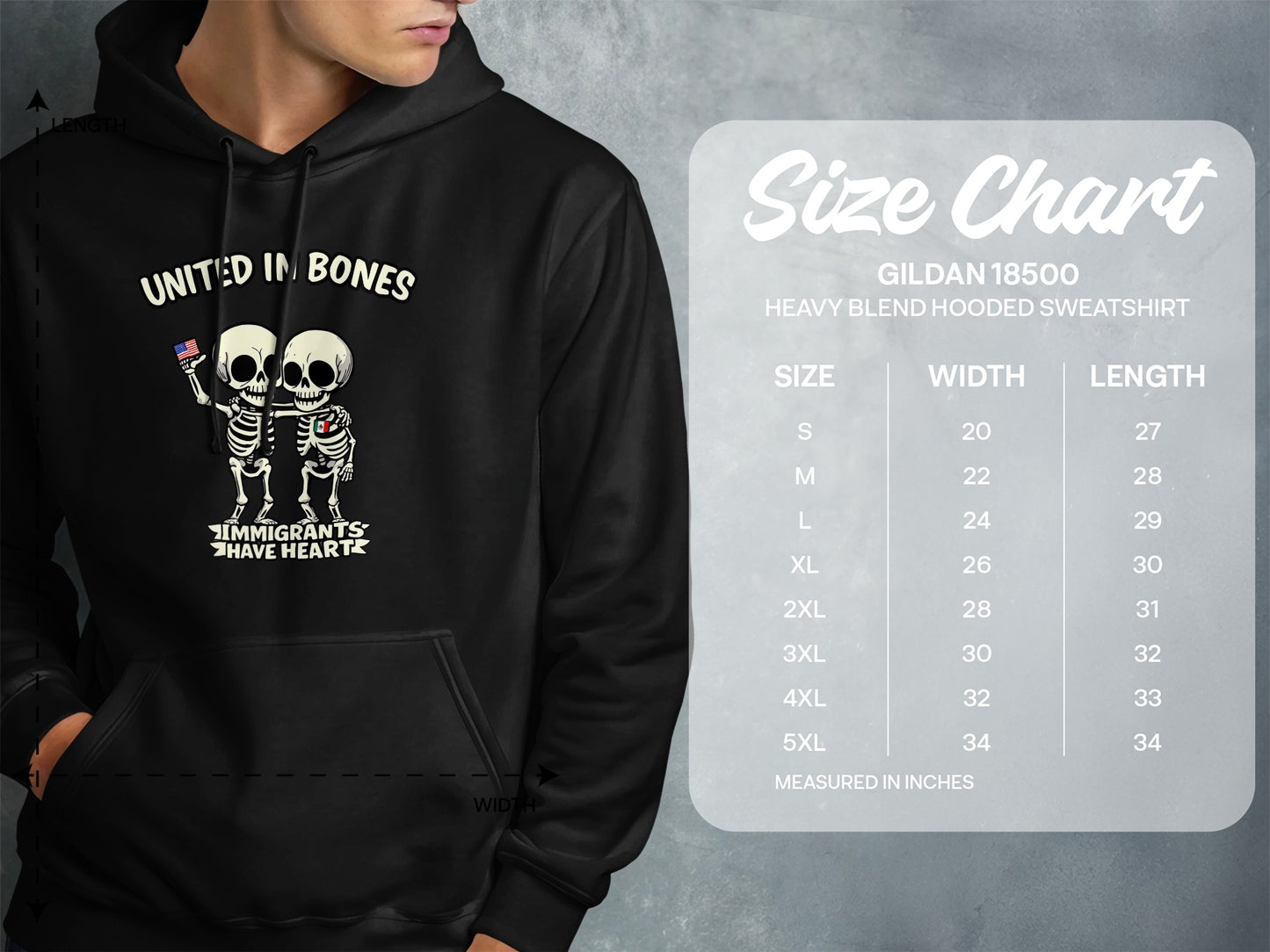 United in Bones Immigrants Have Heart hooded sweatshirt