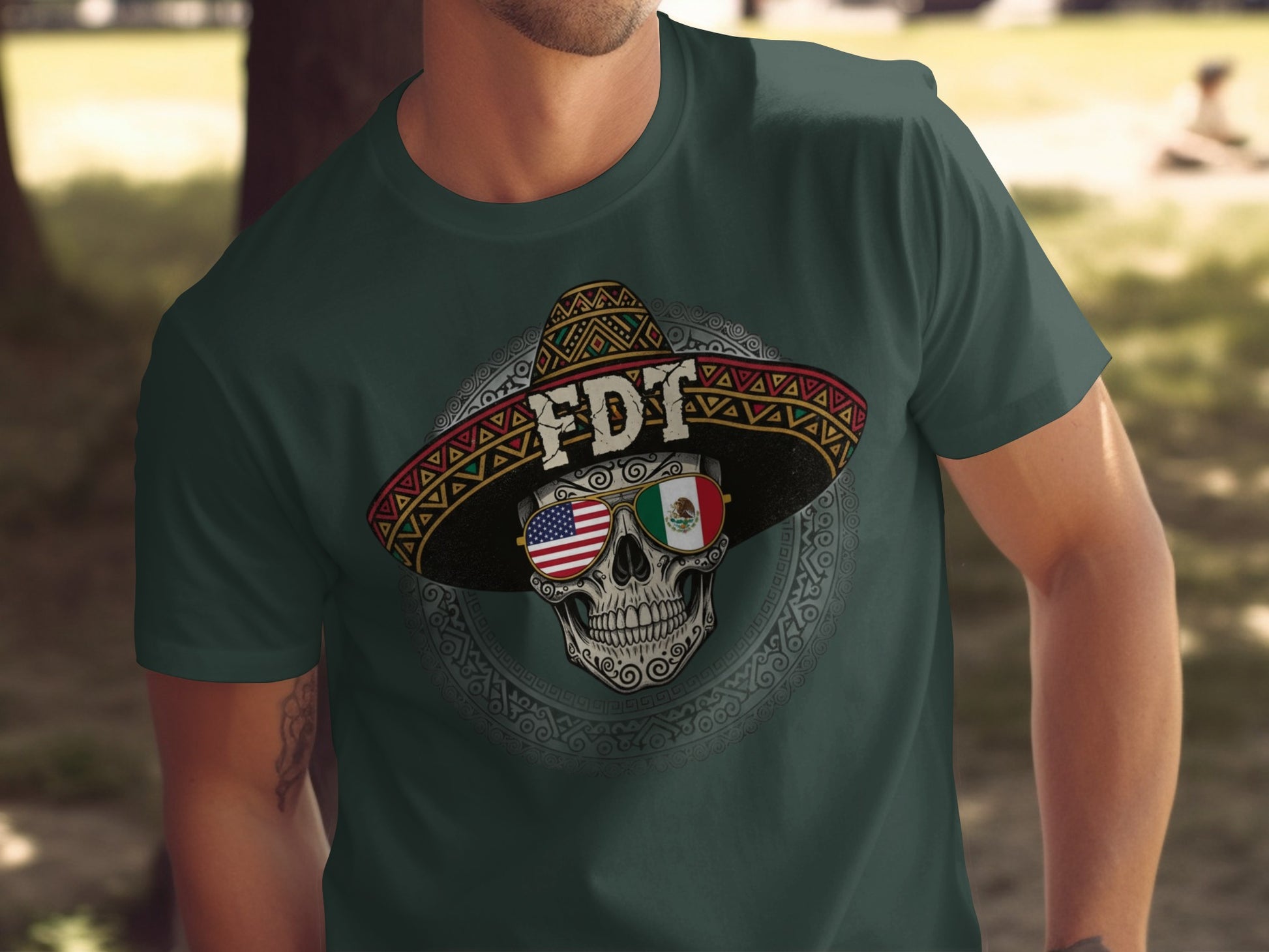 Mexican-American Skull Sombrero Graphic T-shirt