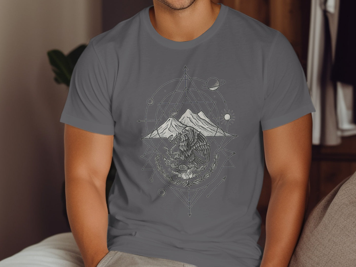 Geometric Lion with Mountain Graphic T-Shirt product