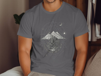 Geometric Lion with Mountain Graphic T-Shirt product