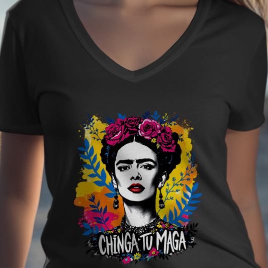 Chinga Tu Maga Flower Crown Graphic Black V-Neck product
