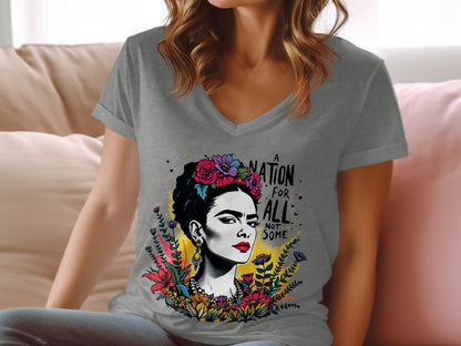 A Nation for All Not Some vibrantly illustrated V-neck shirt