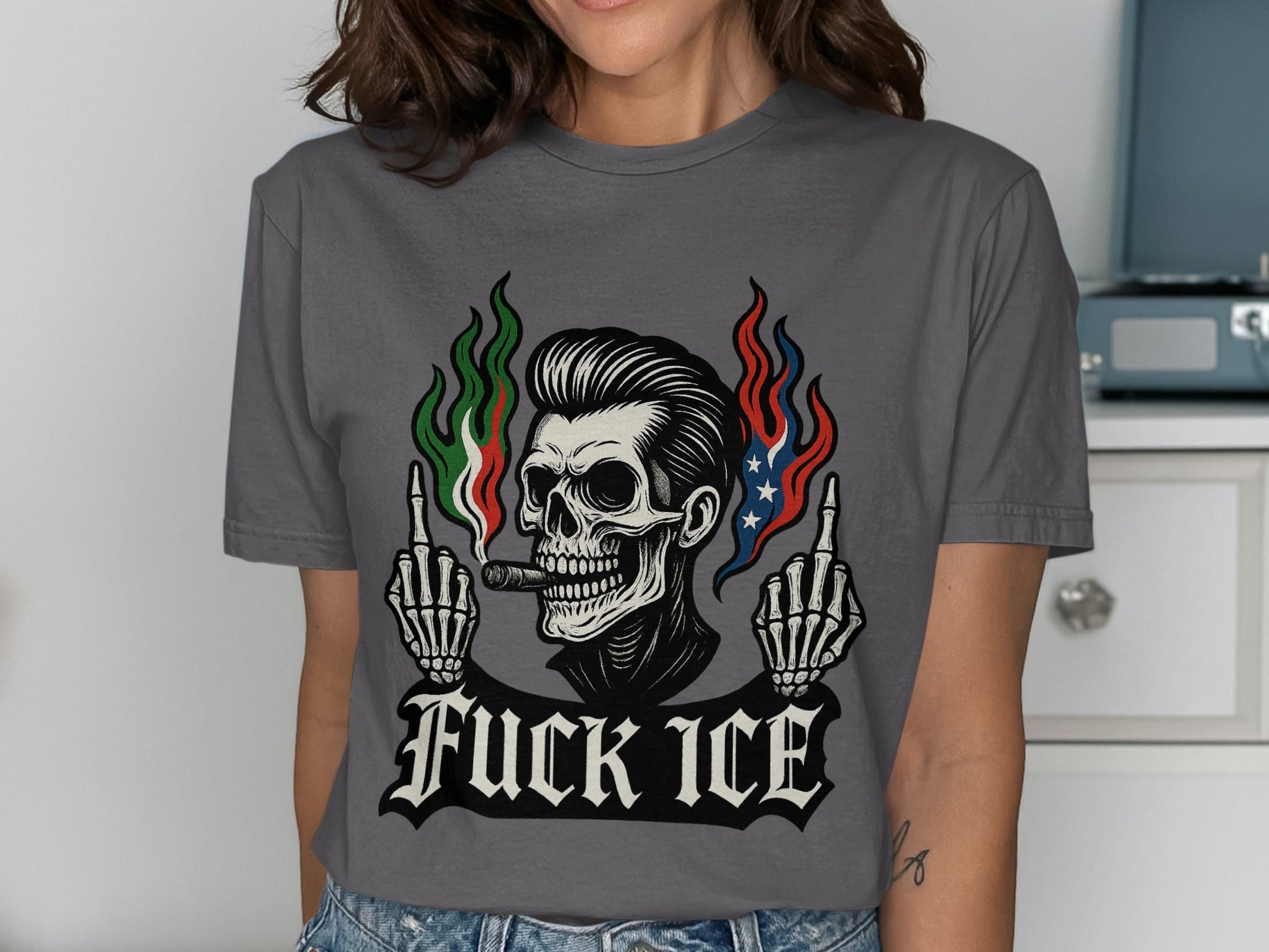 Fuck ICE Skull Skeleton Hands Graphic T-Shirt product