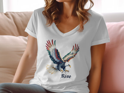 Rise Eagle Graphic White V-Neck T-shirt product
