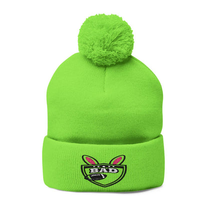 Bright Green BAD Bunny Logo Pom Pom Beanie Hat