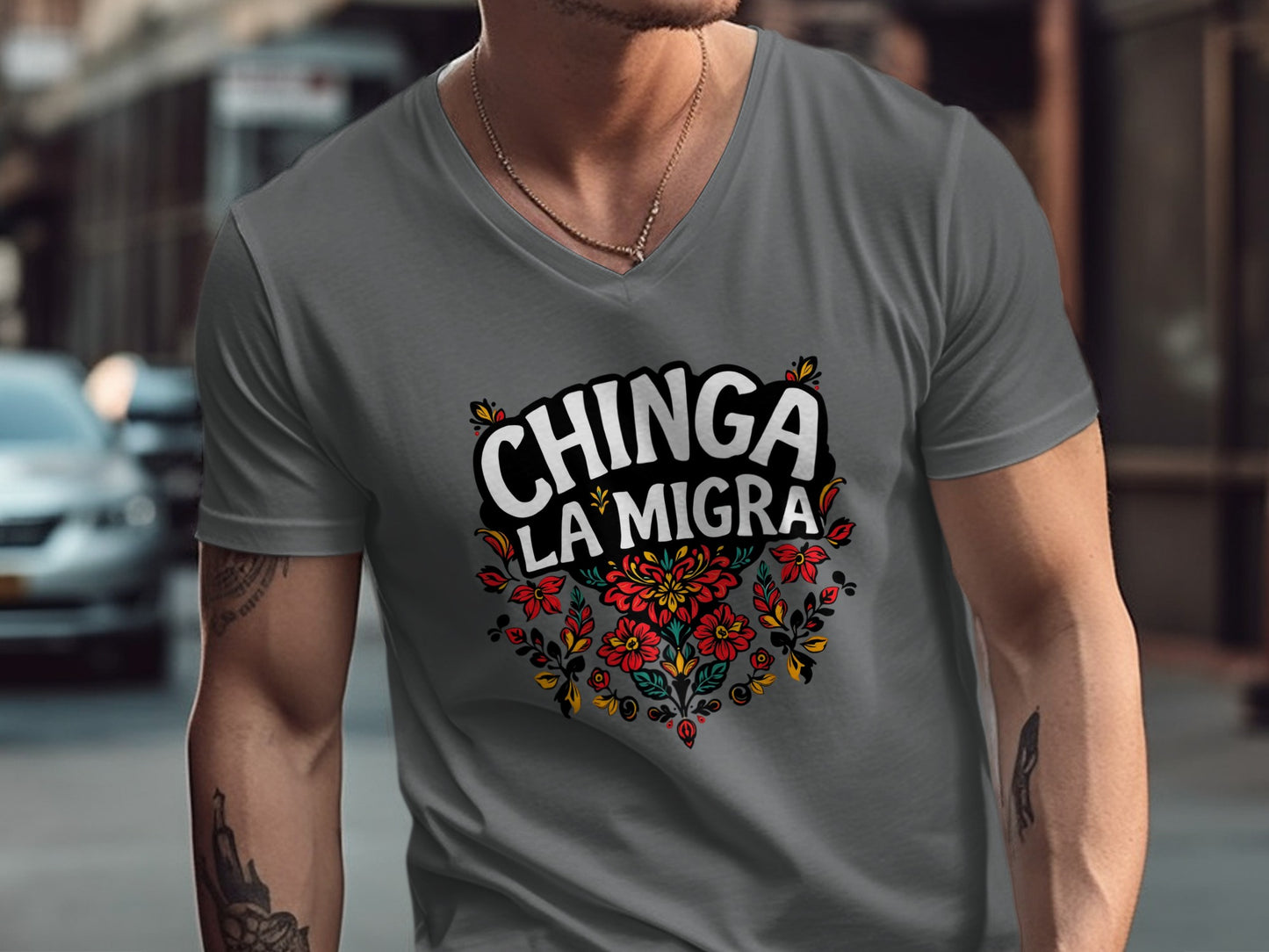 Chinga La Migra V-Neck Streetwear Statement product type