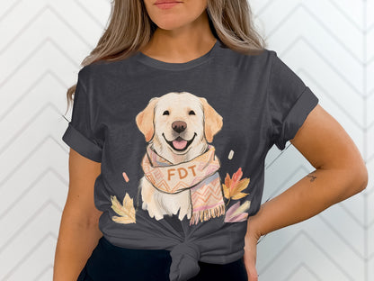 Cute Dog Scarf Floral FDT Graphic Tee Shirt