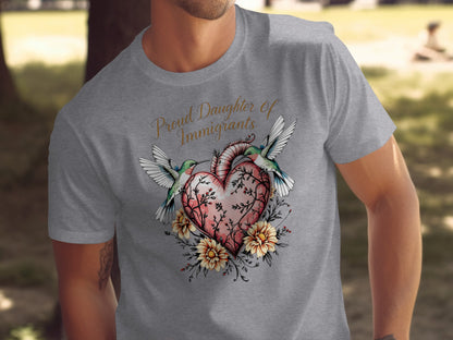 Proud Daughter of Immigrants Heart and Flowers Shirt
