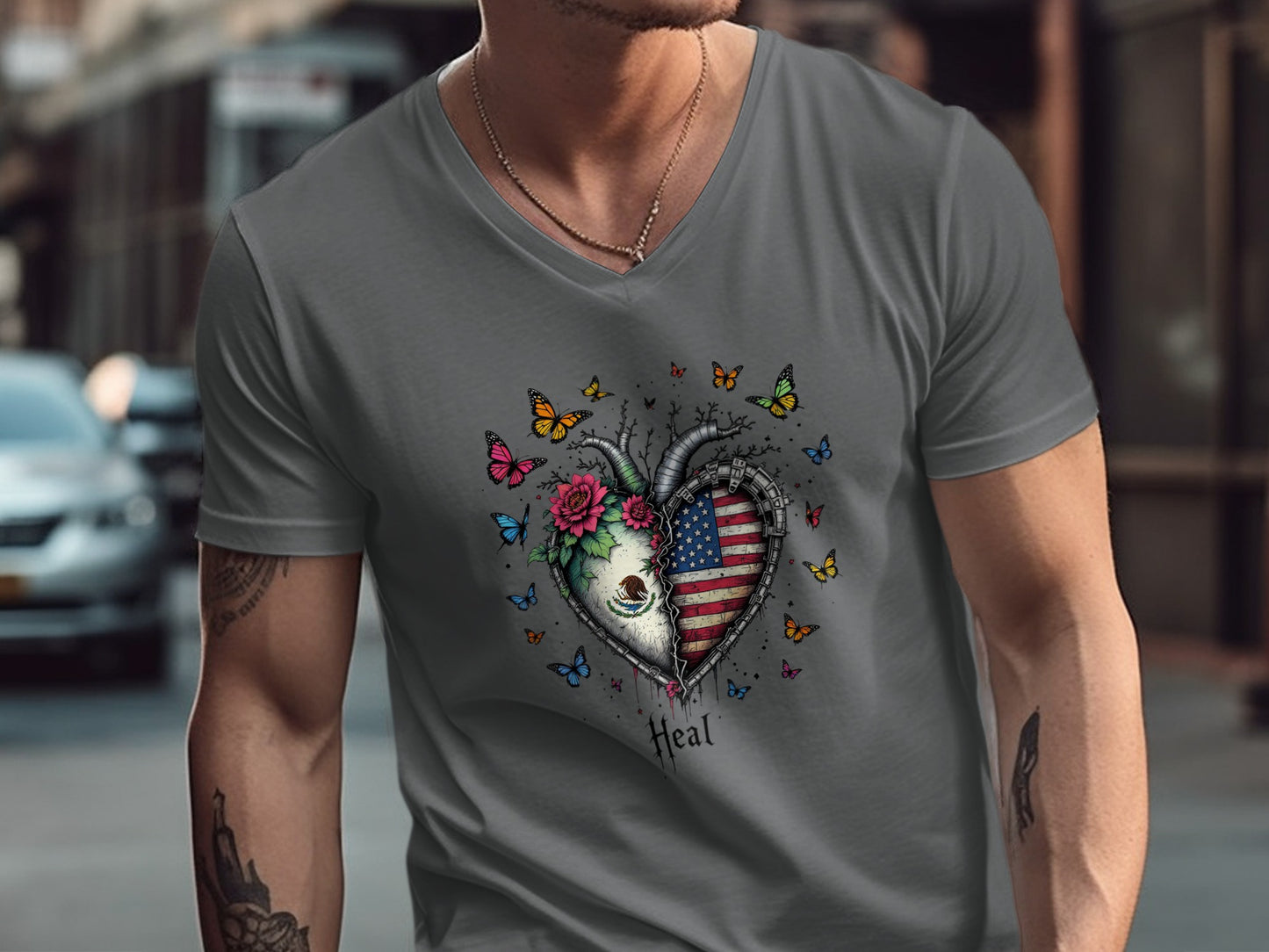 Patriotic Heart Distressed Skull Heal Men's T-Shirt Product