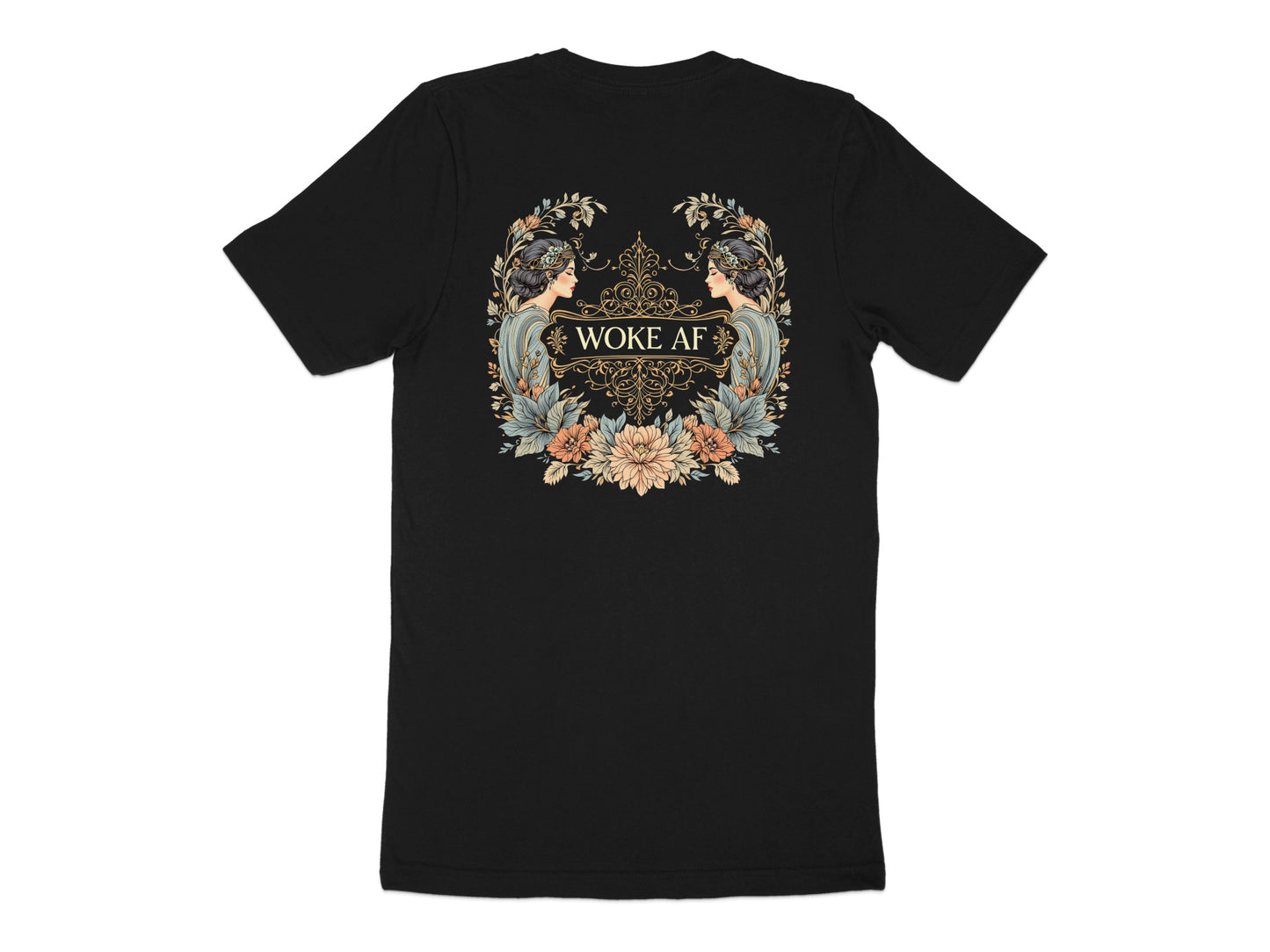 Woke AF T-shirt with Floral and Bird Design Shirt