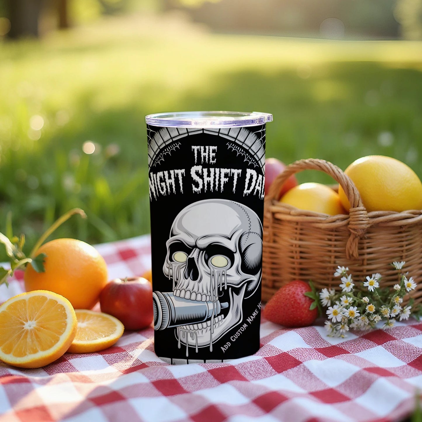 The Night Shift Dad Tumbler with Skull Artwork product type