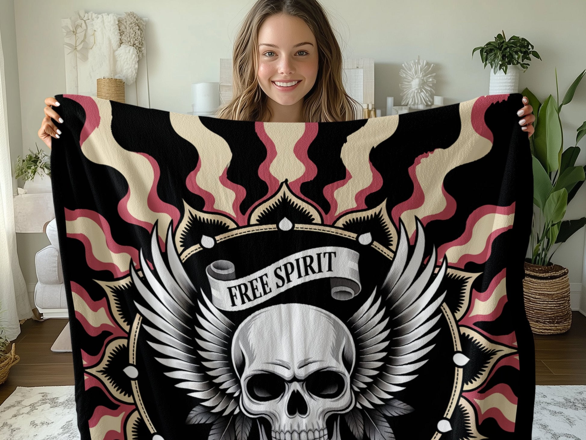 Free Spirit Skull Wings Cozy Blanket product