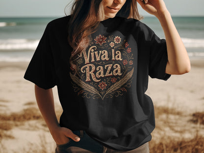 Viva la Raza Floral Heart Design T-Shirt product