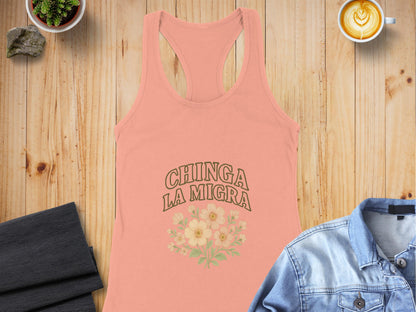 Chinga La Migra Floral Graphic Racerback Tank product