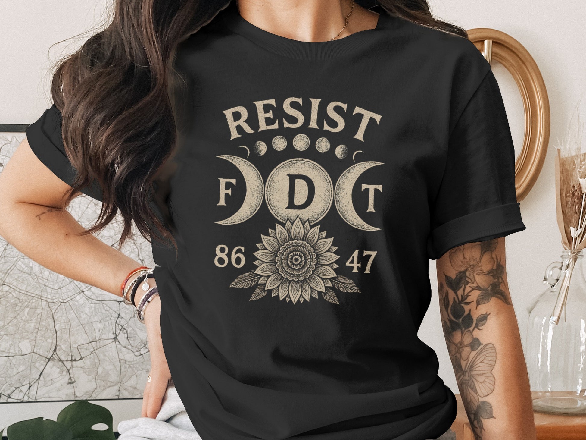 Resist Moon Phases Sunflower Graphic T-Shirt product type