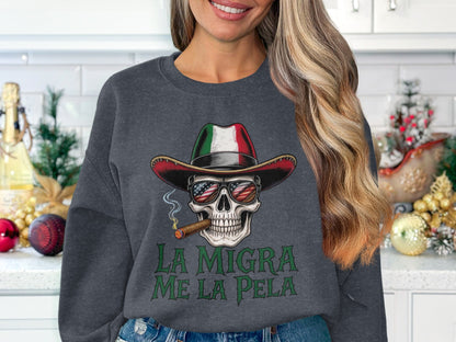 La Migra Me La Pela Skull Cowboy Design product