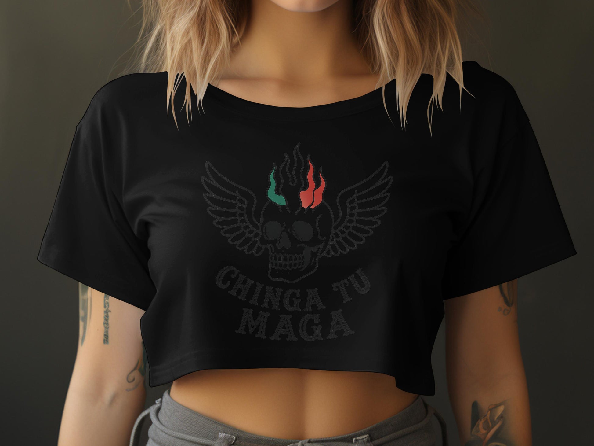 Chinga Tu Maga Winged Skull Design Crop top product