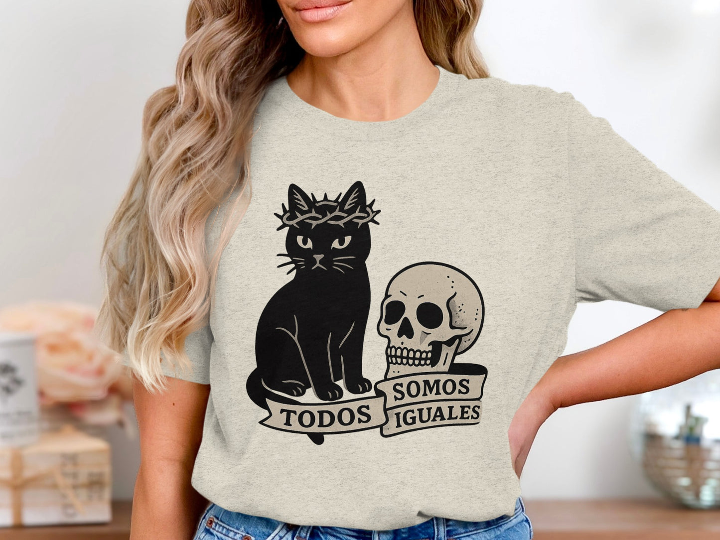 Todos Somos Iguales Cat and Skull T-Shirt product