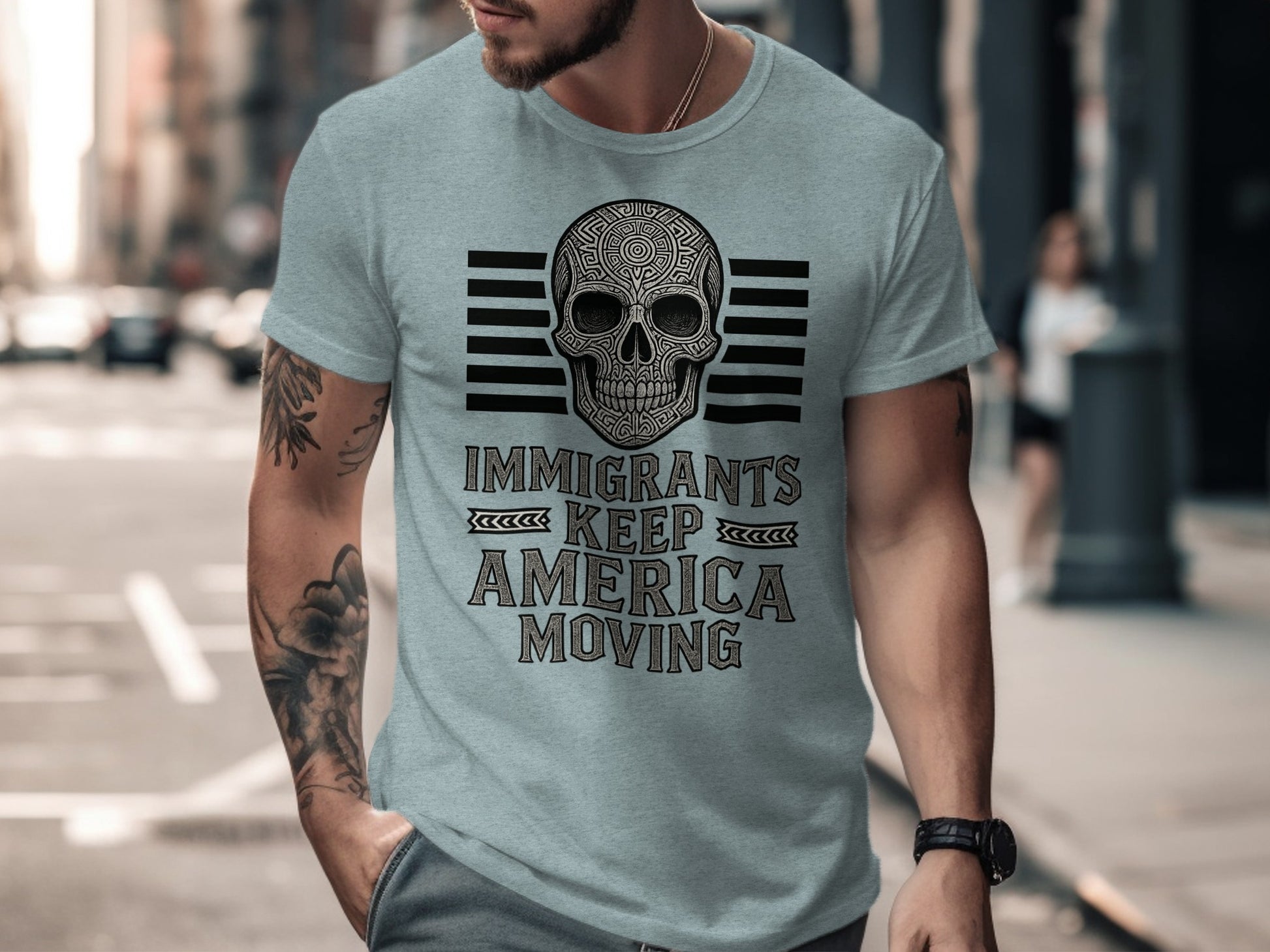 Immigrants Keep America Moving Skull Graphic Tee