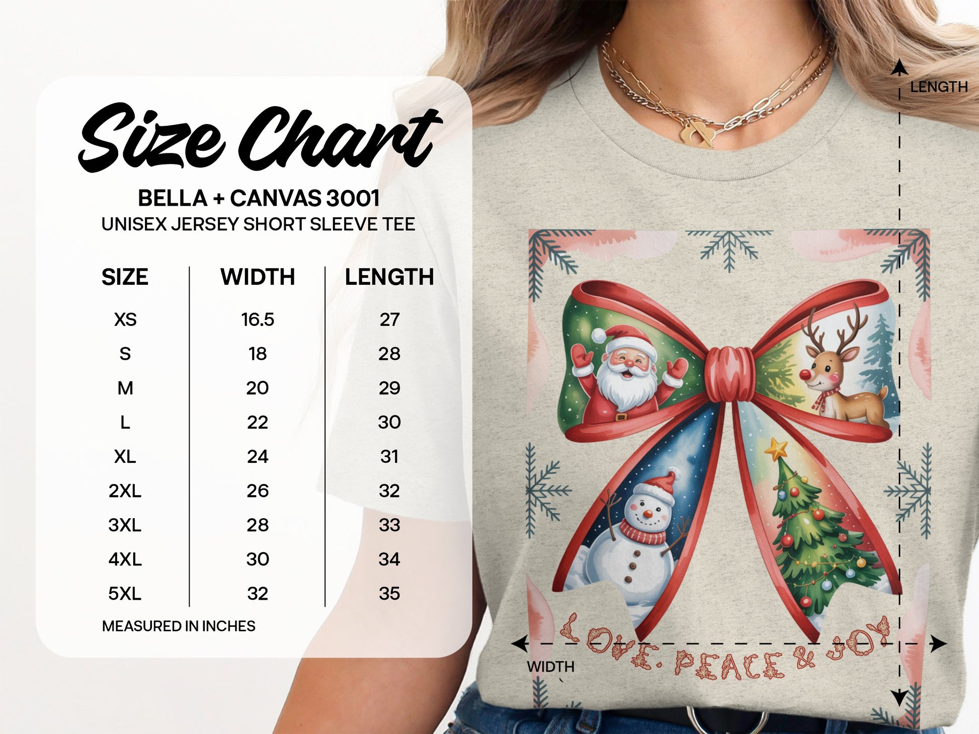 Christmas Bow and Santa Love Peace Joy Holiday Tee