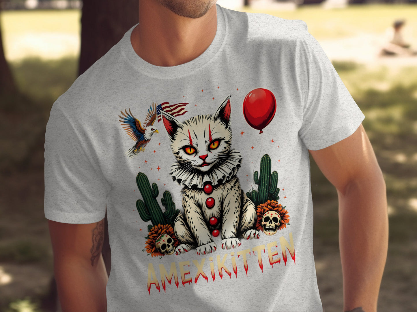 Colorful Cat and Cactus Graphic T-Shirt product type