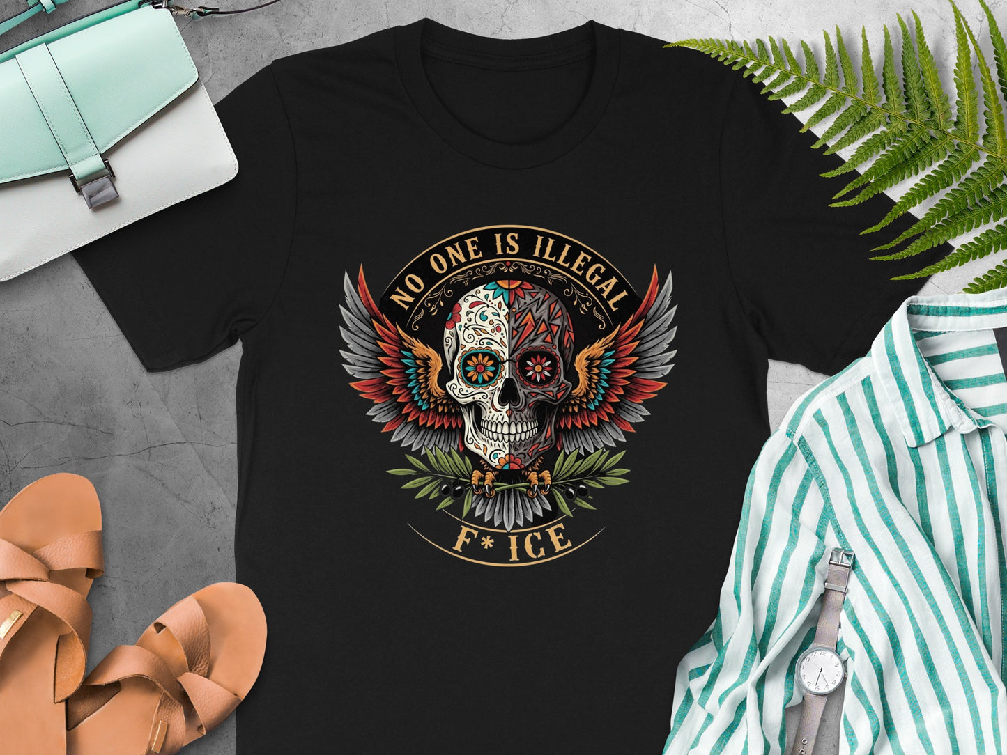 No One Is Illegal Graphic Skull T-Shirt product