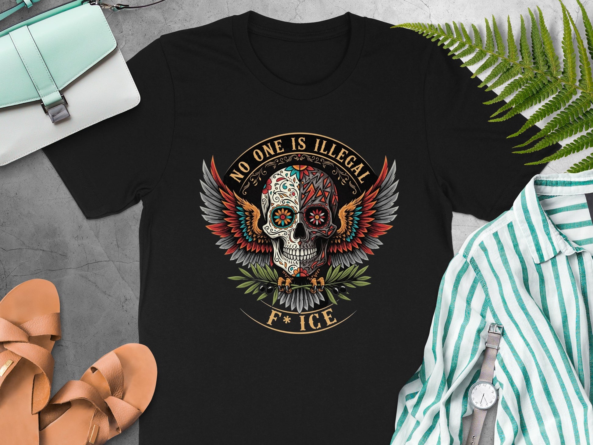 No One Is Illegal Graphic Skull T-Shirt product