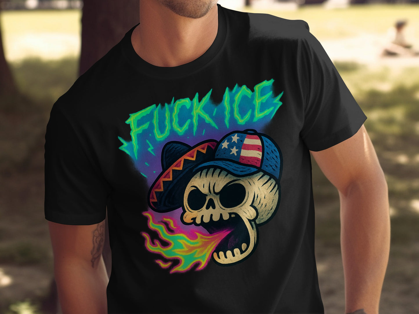 Edgy Skull with Hat Design On Men's T-Shirt Product