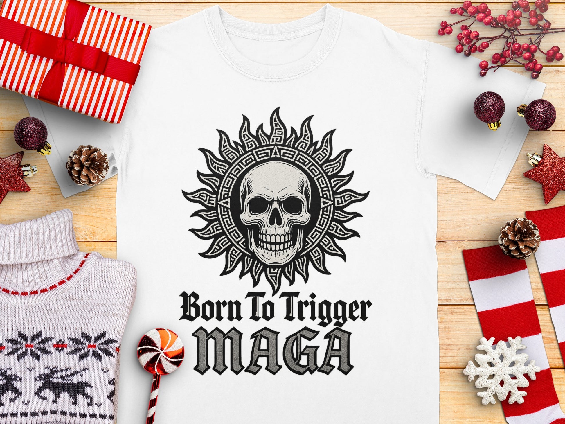 Born To Trigger Skull Sun Design MAGA Shirt