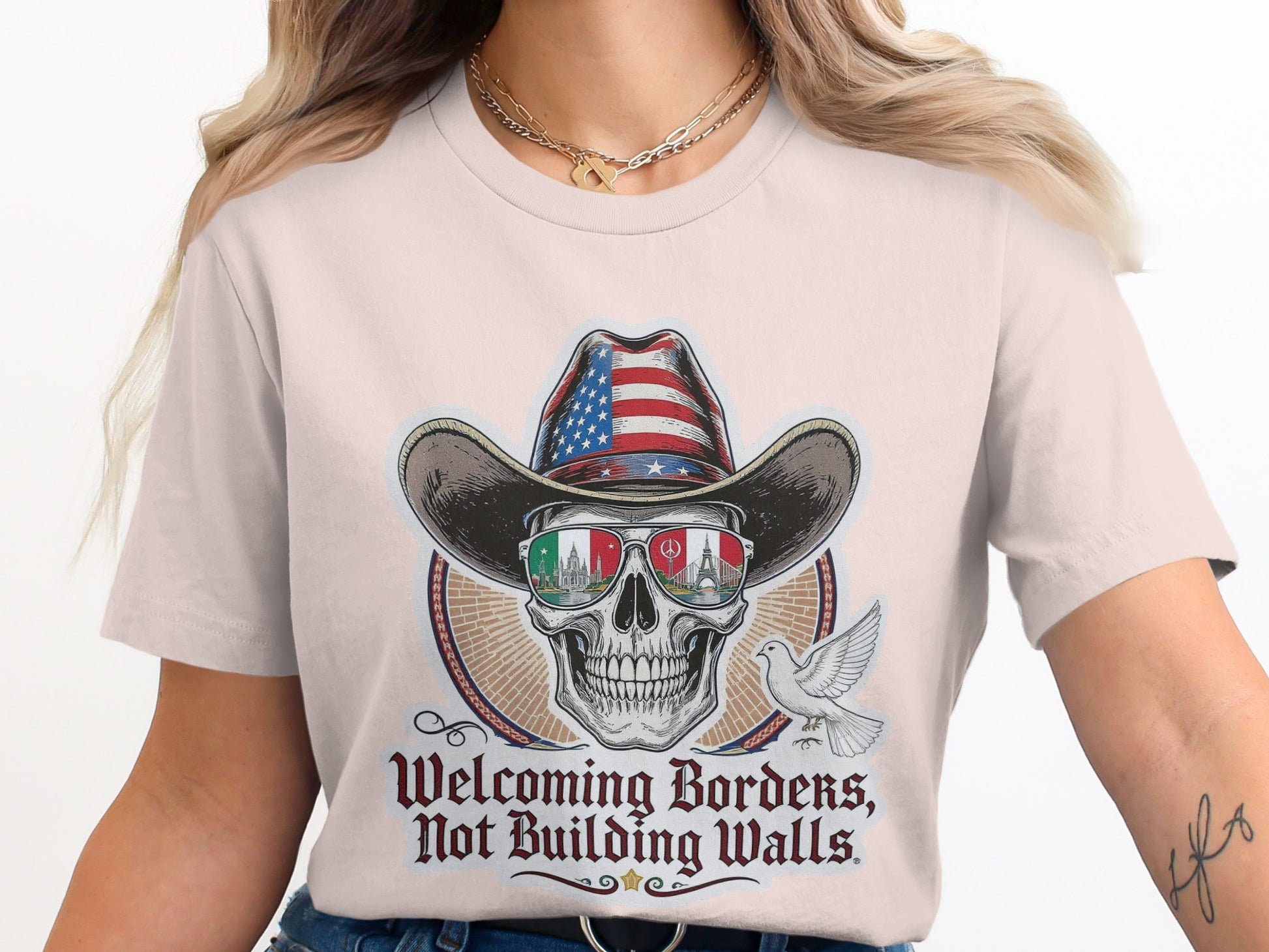 Welcoming Borders Not Building Walls Skull T-shirt product