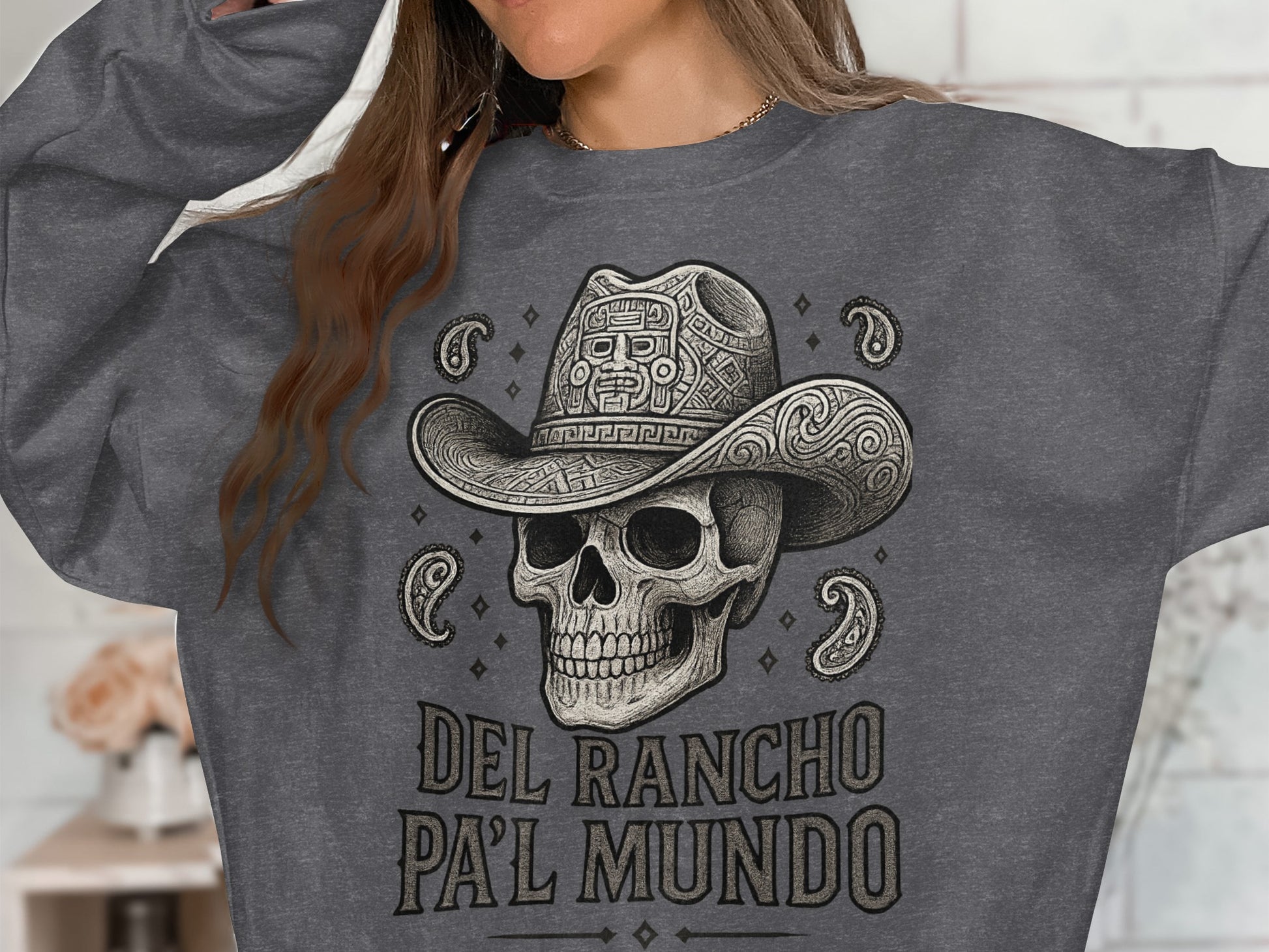 Del Rancho Pa'l Mundo Skull Cowboy Sweater