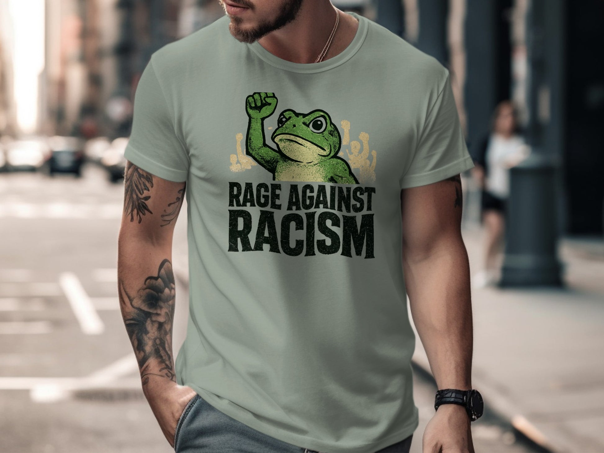 Frog with Rage Against Racism Design Shirt
