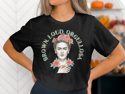 Brown Loud Orgullosa floral and face shirt