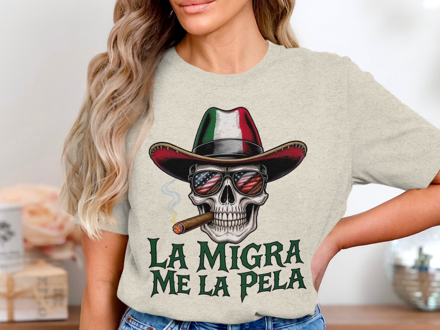 La Migra Me La Pela Skull Design T-shirt product type