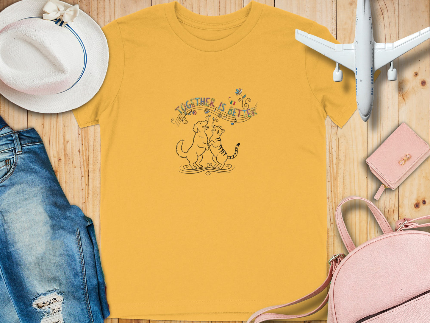 Together Is Better Cat and Dog Graphic T-Shirt