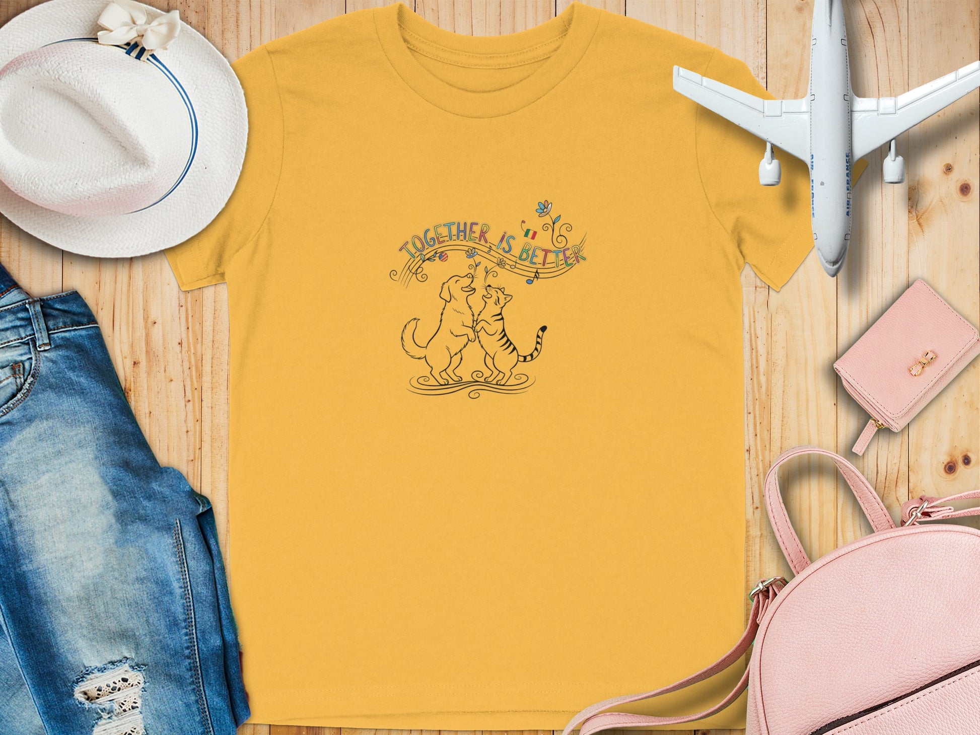 Together Is Better Cat and Dog Graphic T-Shirt