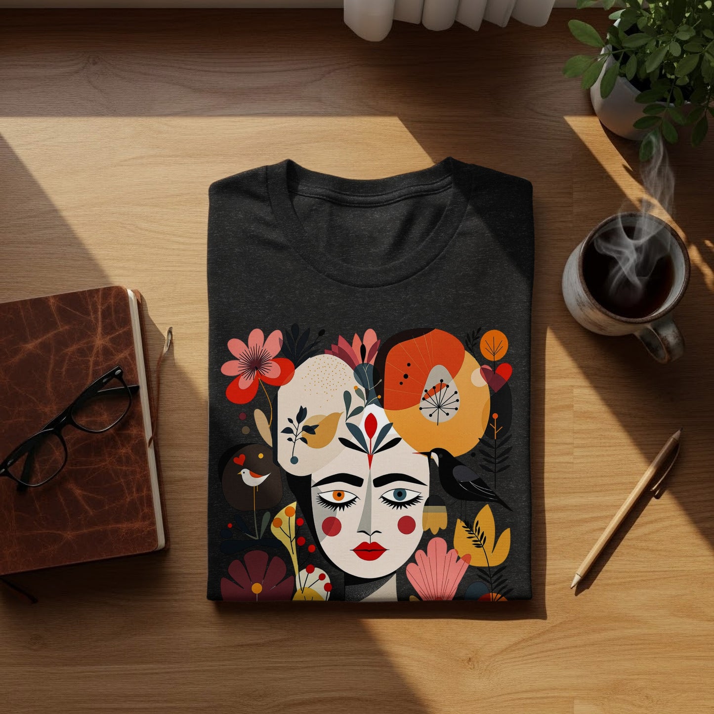 Colorful Artistic Face Floral Birds Folk Art product type