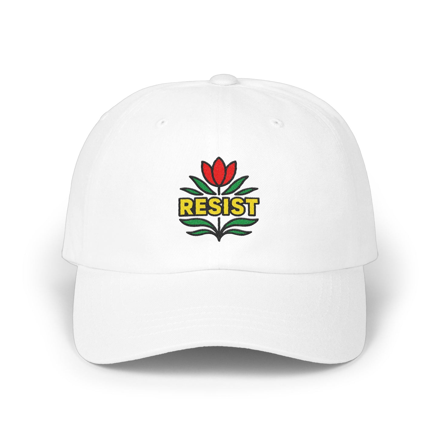 Resist Flower Embroidered White Cap Product