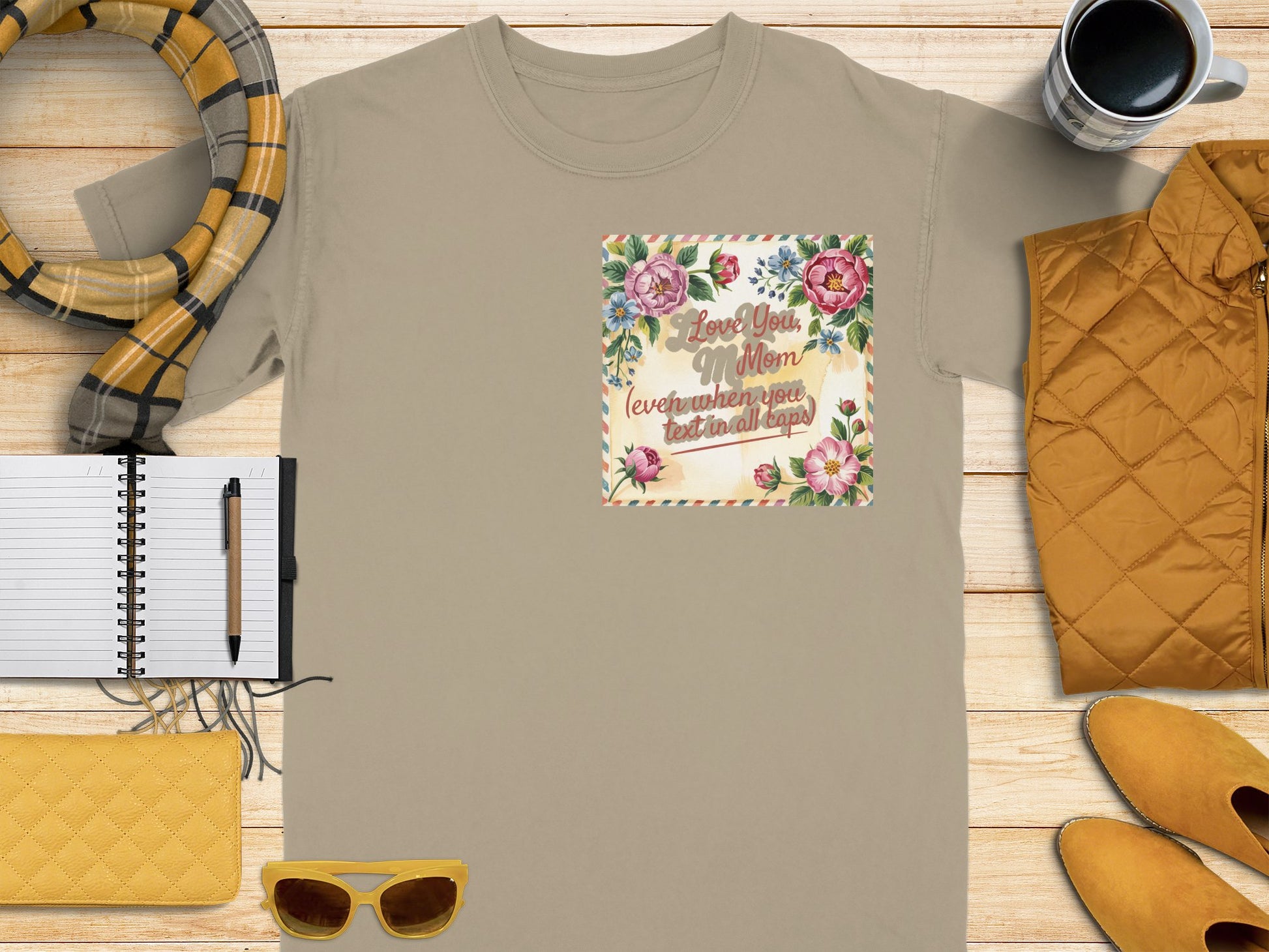 Love You Mom Text Design Floral T Shirt product type