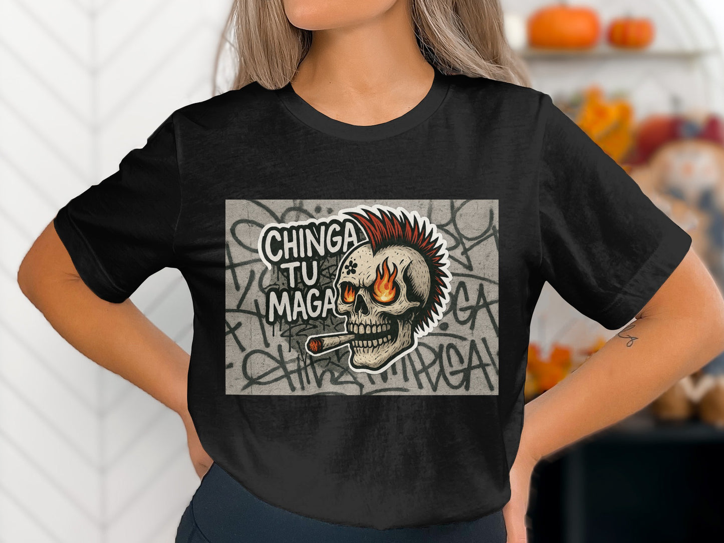 Unique Skull Graphic Distressed Look T-Shirt product
