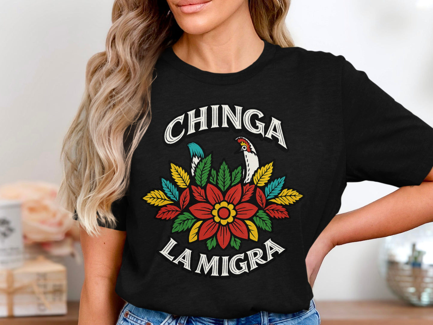 Chinga La Migra Floral Design Graphic Tees product