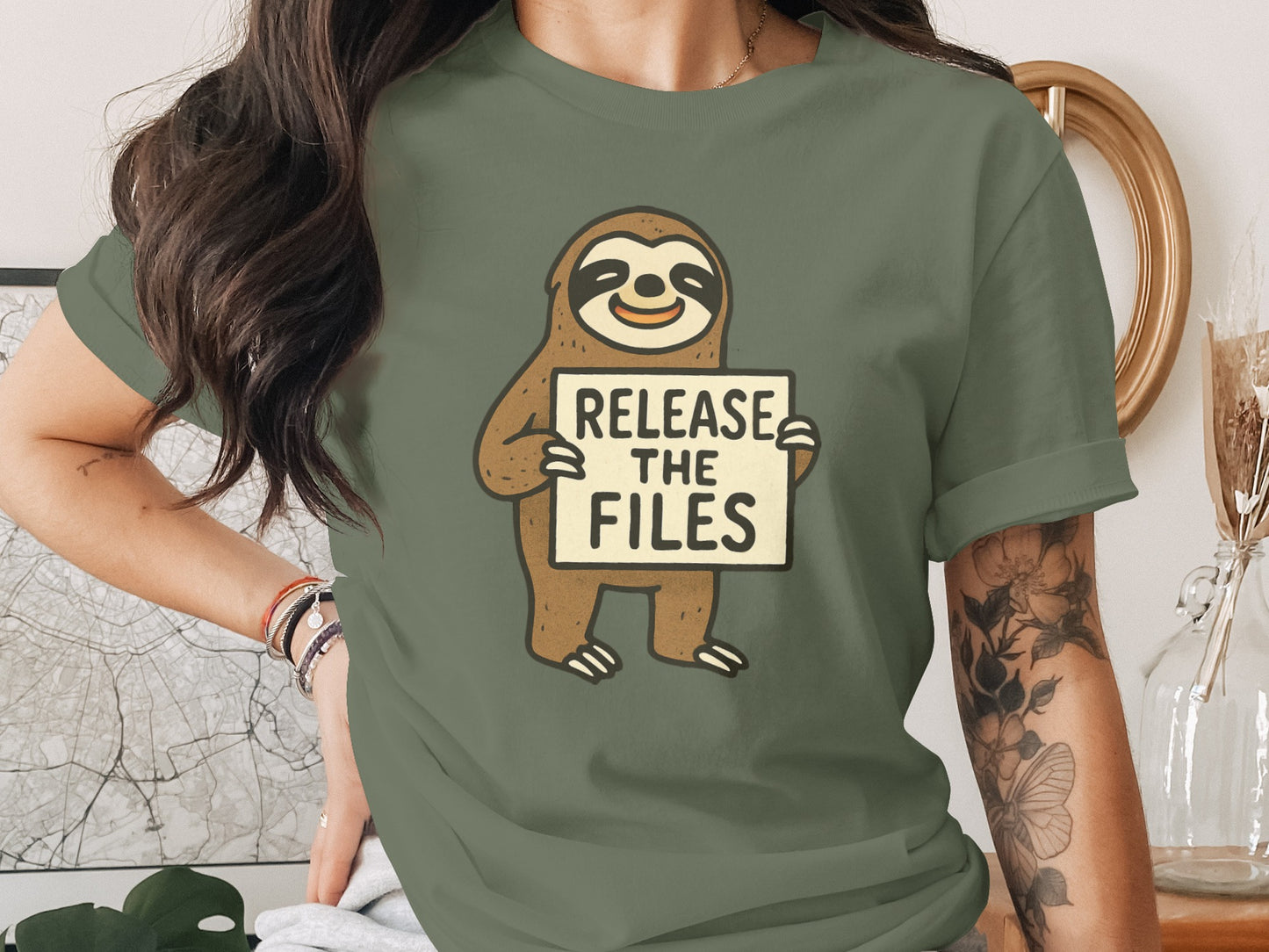 Sloth Holding Sign Release The Files Graphic T-Shirt product