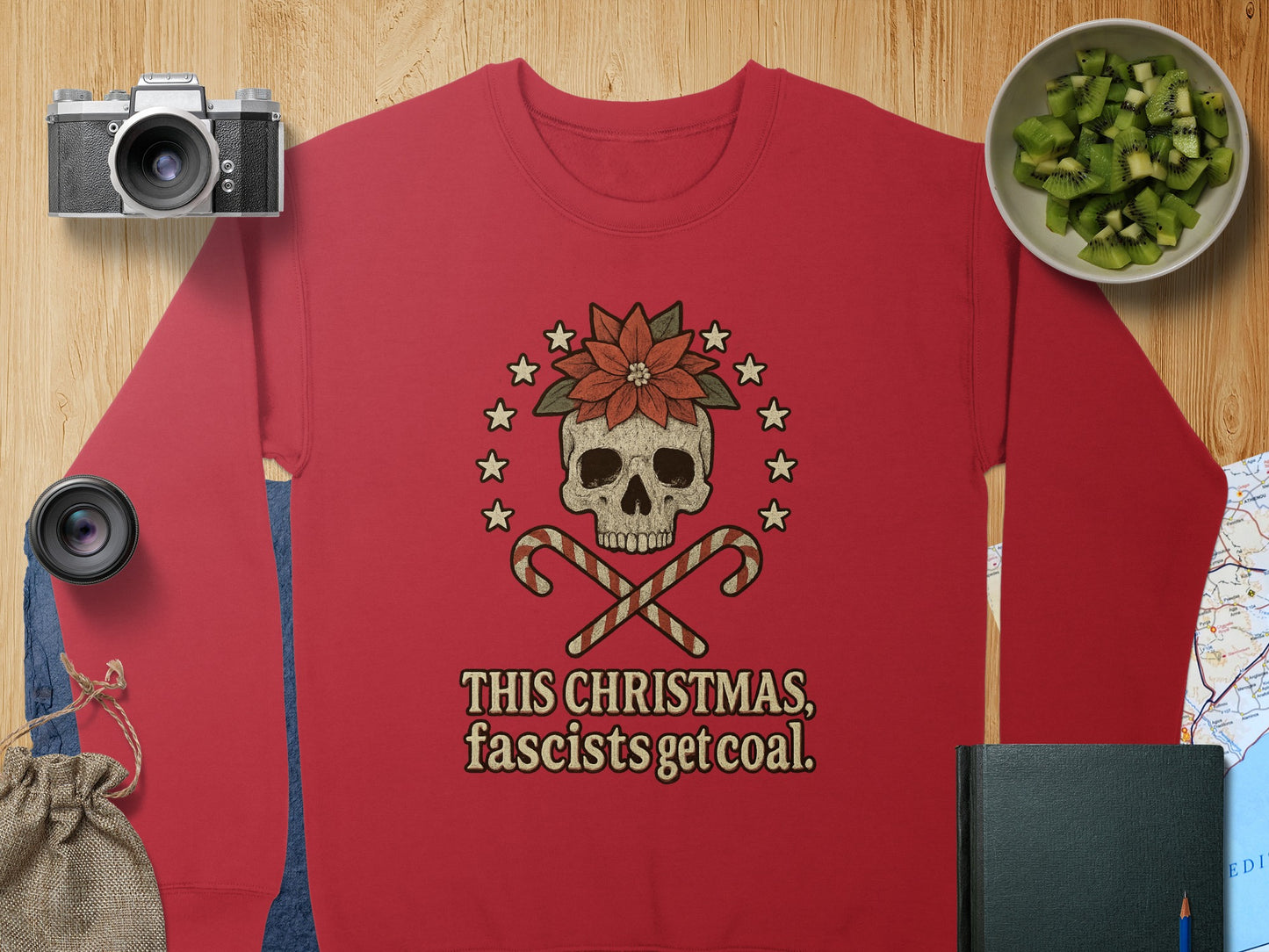 This Christmas Fascists Get Coal Skull Holiday Sweatshirt