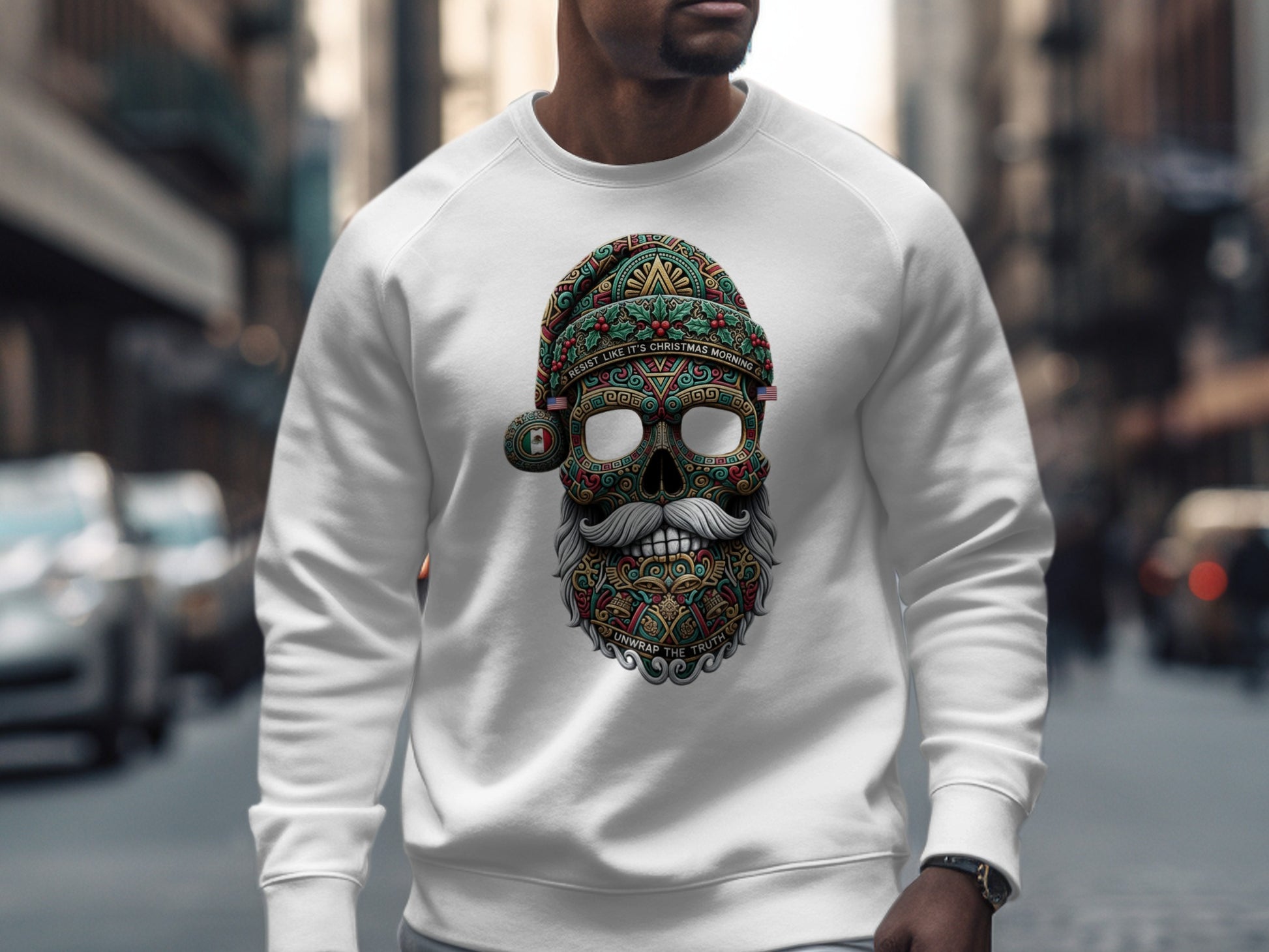 Santa Skull Beard Design Ugly Christmas Sweater