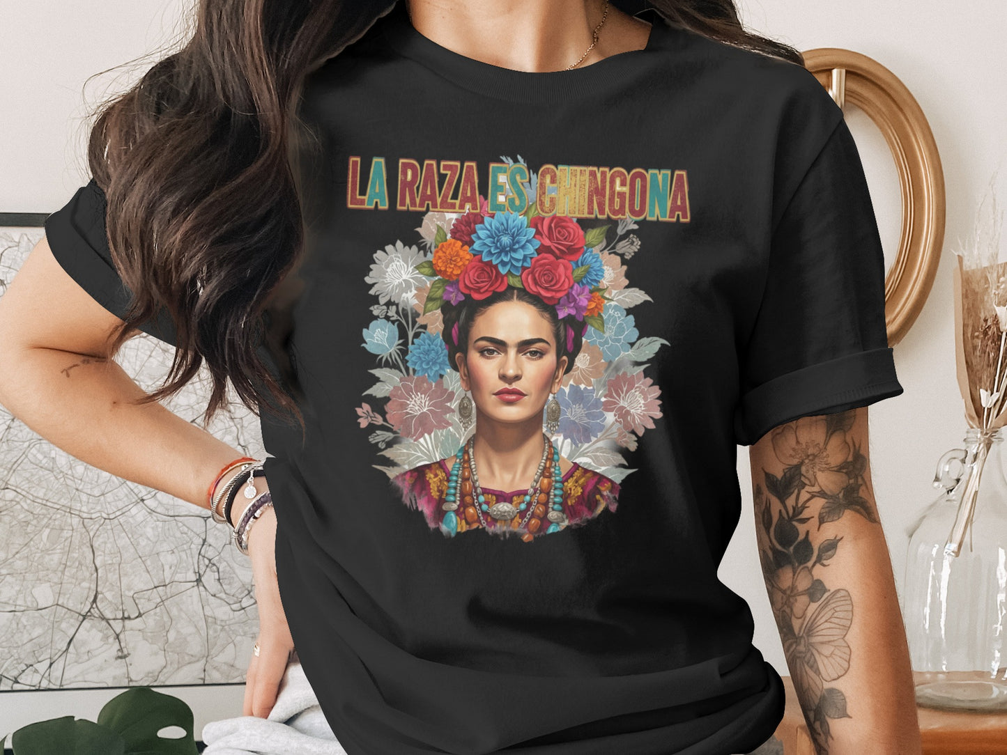 La Raza Es Chingona Colorful Floral T-shirt