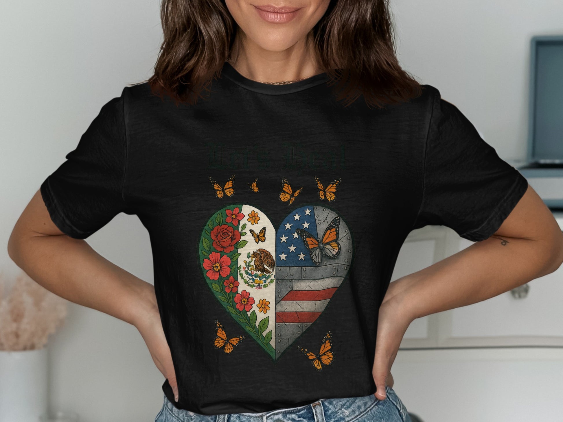 Heart Design Butterfly and Flag Women's T-Shirt Product