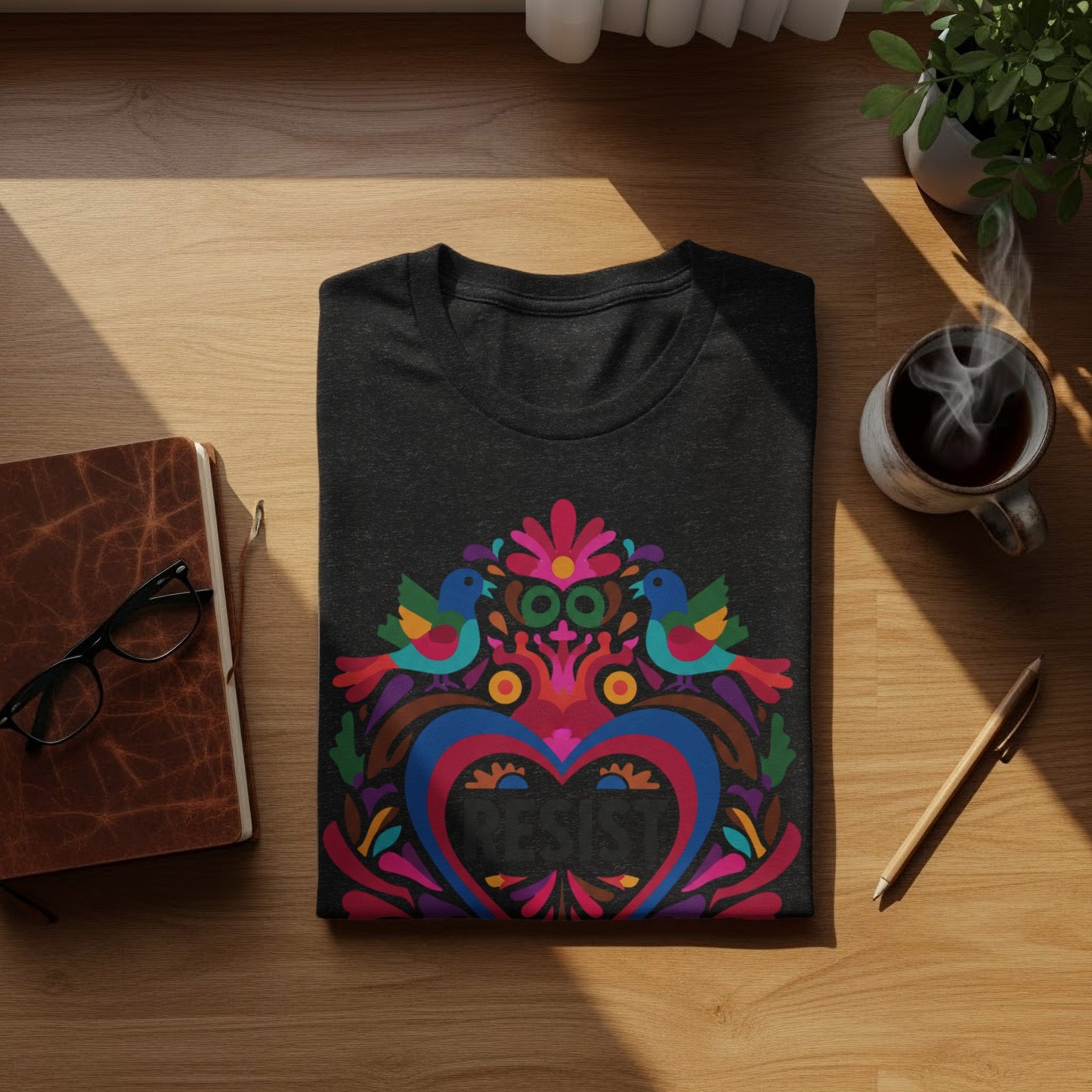 Gray Resist Folk Art Birds Floral Heart Colorful product type